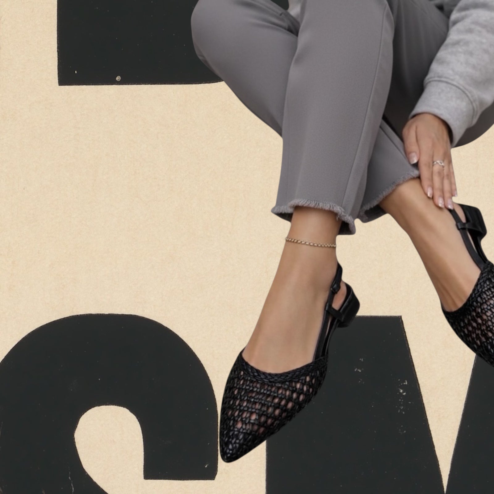 SLINGBACK INTRECCIO  - ROMA INTRECCIO BLACK